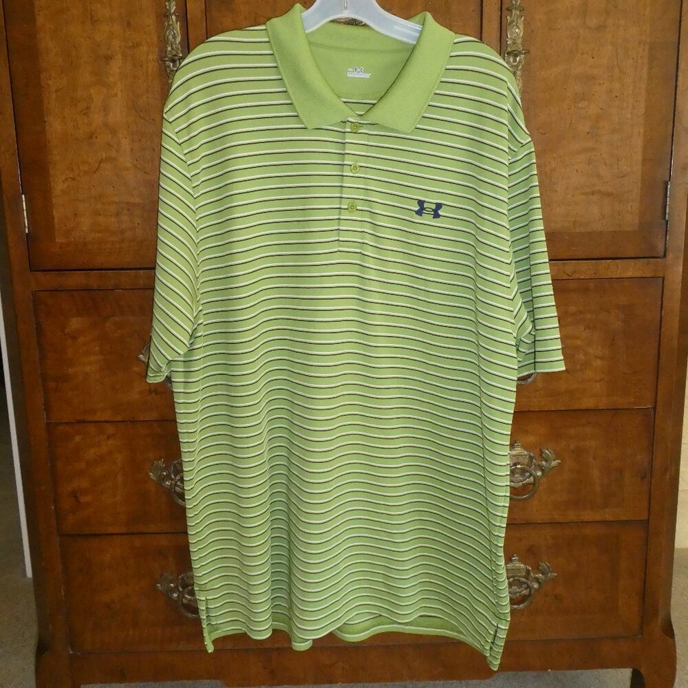 UnderArmor Men's Green Short Sleeve Striped Golf Polo XXL